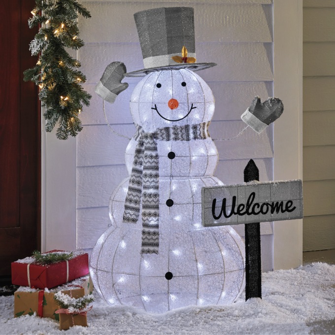Lit Snowman with Sign, , large