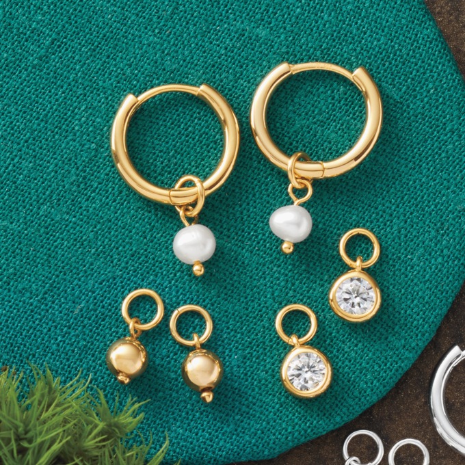 Interchangeable Drop Hoop Set, Gold over Sterling Silver, large