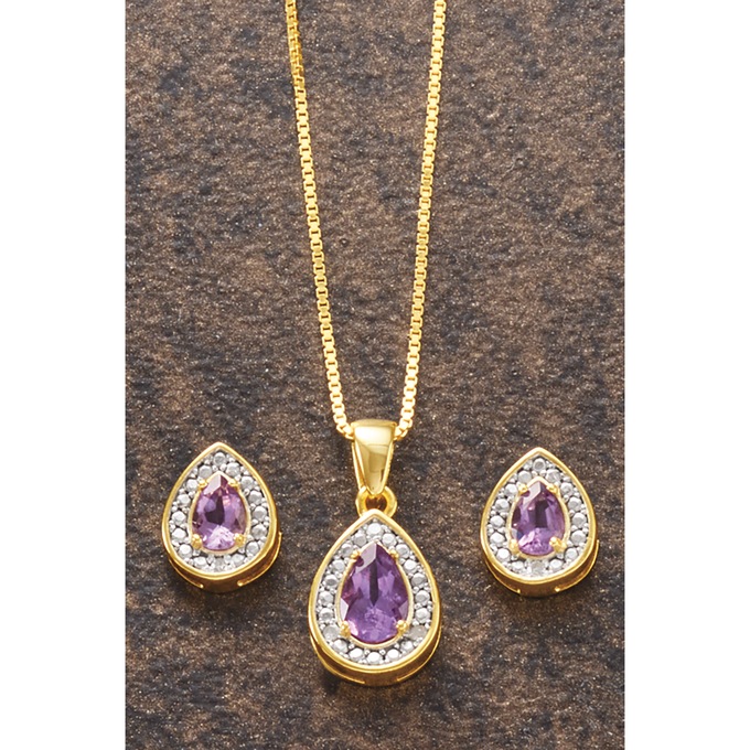 Gemstone/Diamond Shapes Necklace & Earring Set, , large