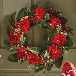 Lit Poinsettia Wreath, , large