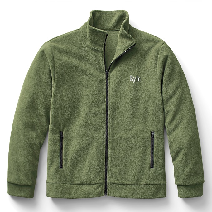 Personalized Men's Fleece Jacket with Front Zipper and Embroidered Name, , large