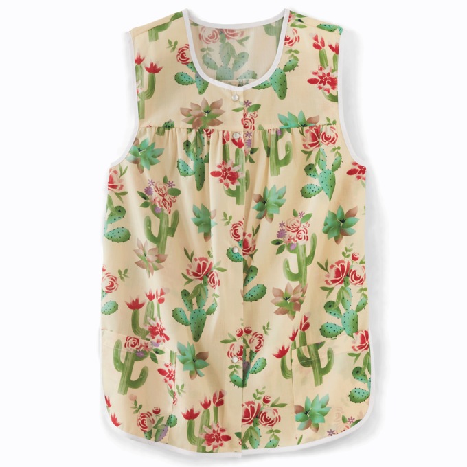 Easy-Care Button-Front Cobbler Apron, Cacti Rose, large
