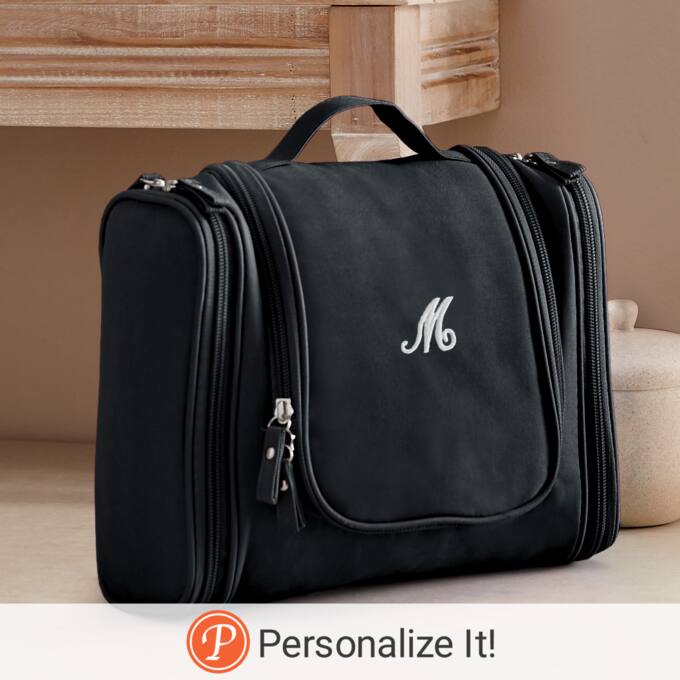 Personalized Hanging Toiletry Bag, Black, large