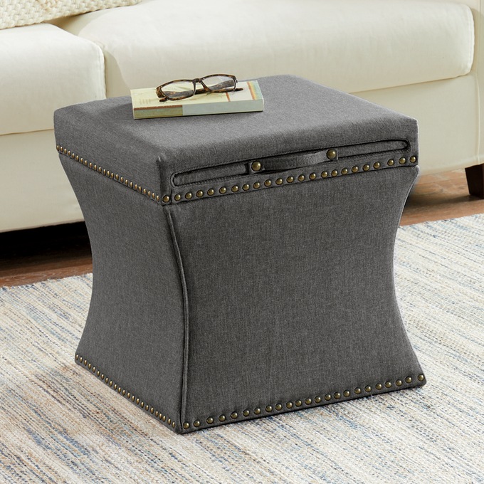 Nailhead Storage Ottoman With Tray