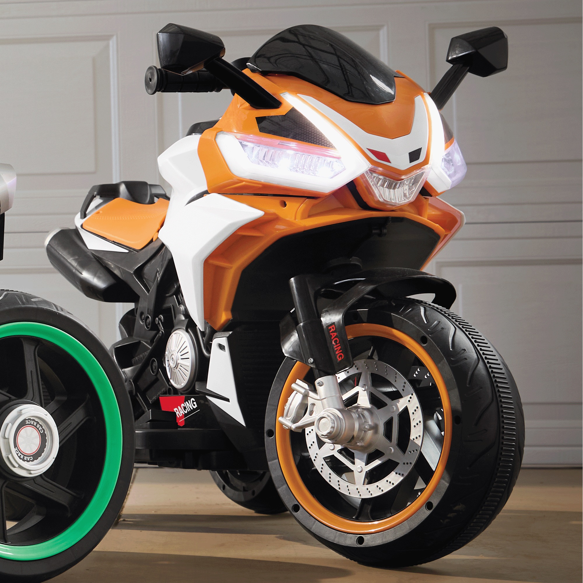 Ride-On Light-Up Motorcycle, Orange, large