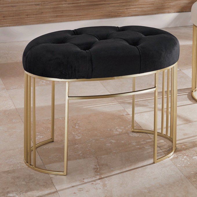 Velvet Button-Tufted Bench, , large