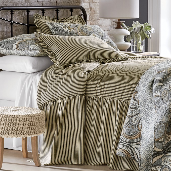 Ticking Stripe Ruffled Bedspread And Shams Montgomery Ward - Ticking Stripe Bedding Black Ticking Stripe Ruffled Bedspread And Shams Montgomery Ward - Ticking Stripe Bedding Black