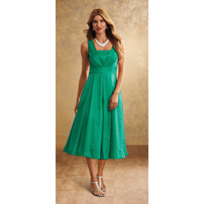 Elegant Fit-and-Flare Sparkling Jacket  Dress with 3/4 Sleeve, Emerald, large