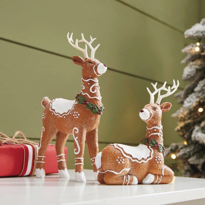 Set of 2 Gingerbread Reindeer Figurines, Brown, large