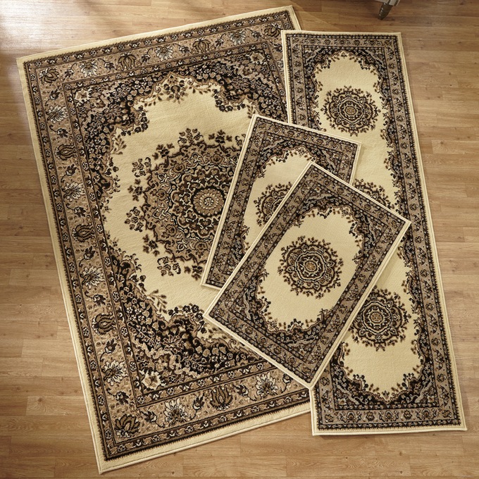 Floral Kirman Rug Set, 4 Pieces, Ivory, large