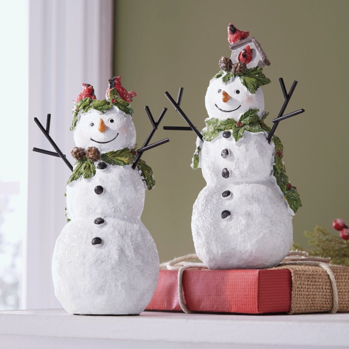 Set of 2 Snowmen with Cardinals, , large