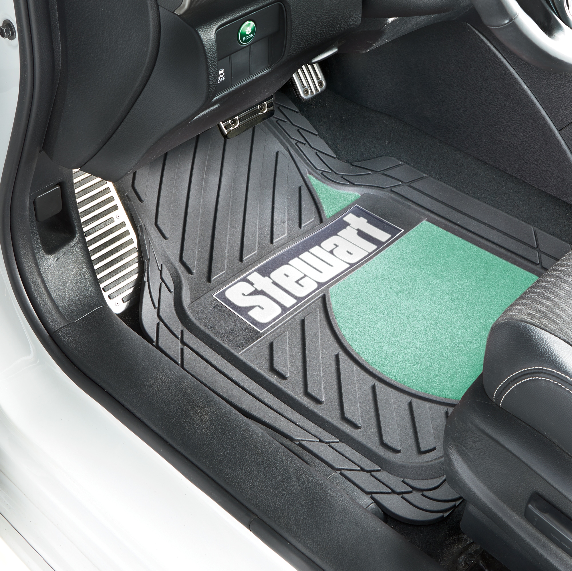 Set of 2 Personalized Rubber Car Floor Mats with Carpet Insets, Teal, large