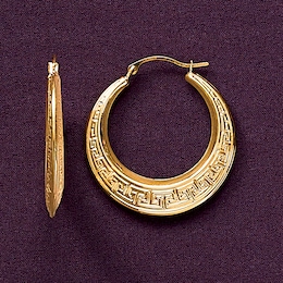 14K Gold Greek Key Hoops, , large