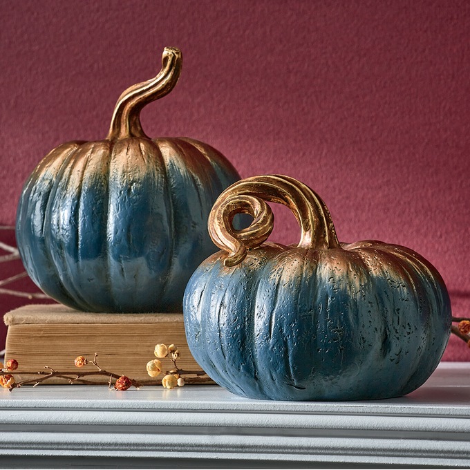 Set of 2 Copper & Blue Pumpkins, , large