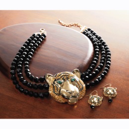 Crystal/Bead Tiger Necklace &amp; Earring Set, , large