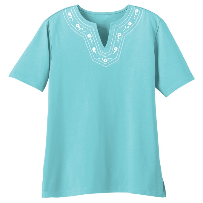 Embroidered Capri Set, Aqua Sky, large