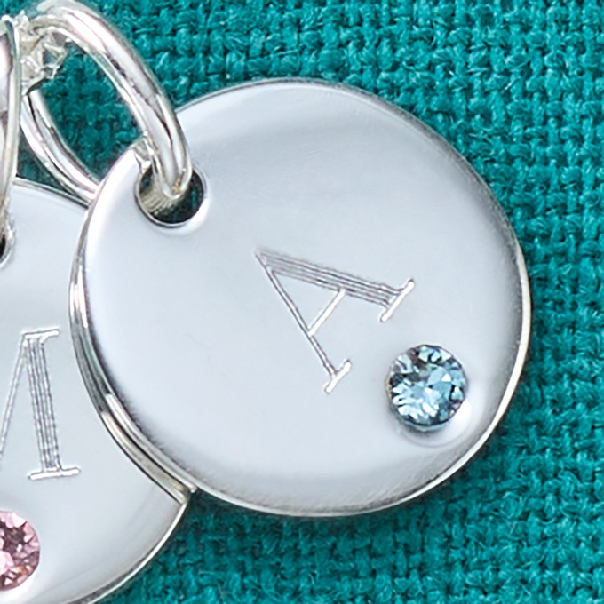 Initial/Birthstone Round Pendant, Sterling Silver, large