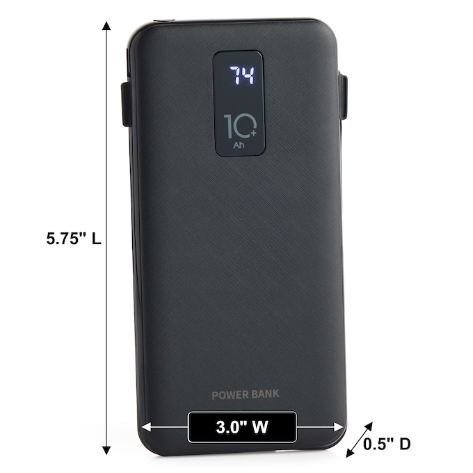 10,000mAh Portable Power Bank with Built-In USB-C, Micro USB and Lightning Cables, , large