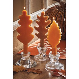 Set of 3 Oversized Leaf Taper Candles, , large