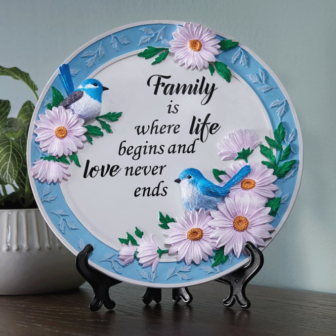 Family Birds Plate with Stand, , large