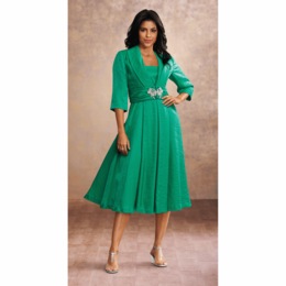 Elegant Fit-and-Flare Sparkling Jacket  Dress with 3/4 Sleeve, , large