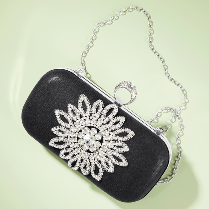 Rhinestone Flower Clutch, , large