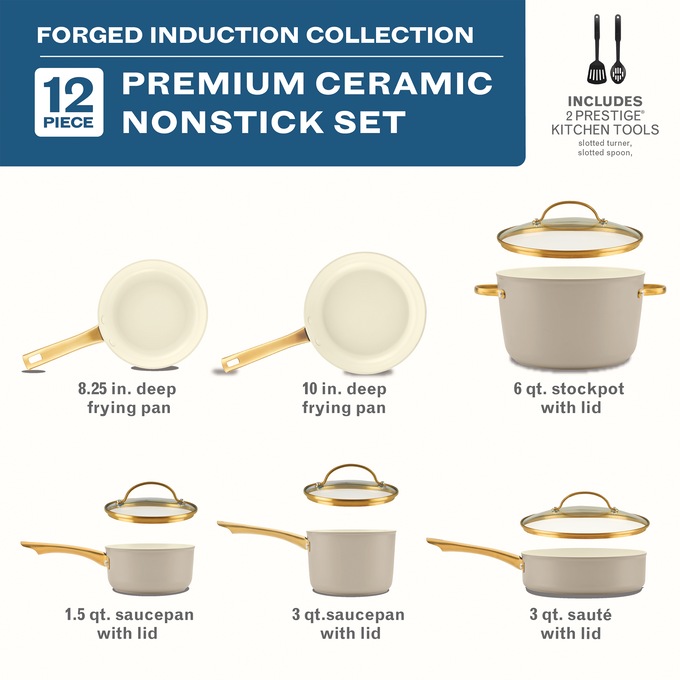 Farberware 12-Piece Forged Aluminum Cookware Set, Taupe, large