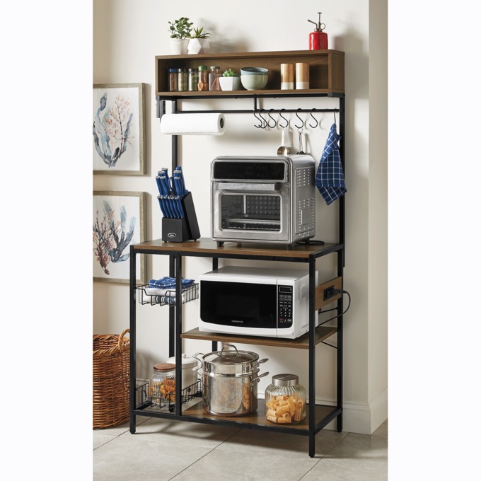 Wakefield Powered Bakers Rack, Walnut Black, large