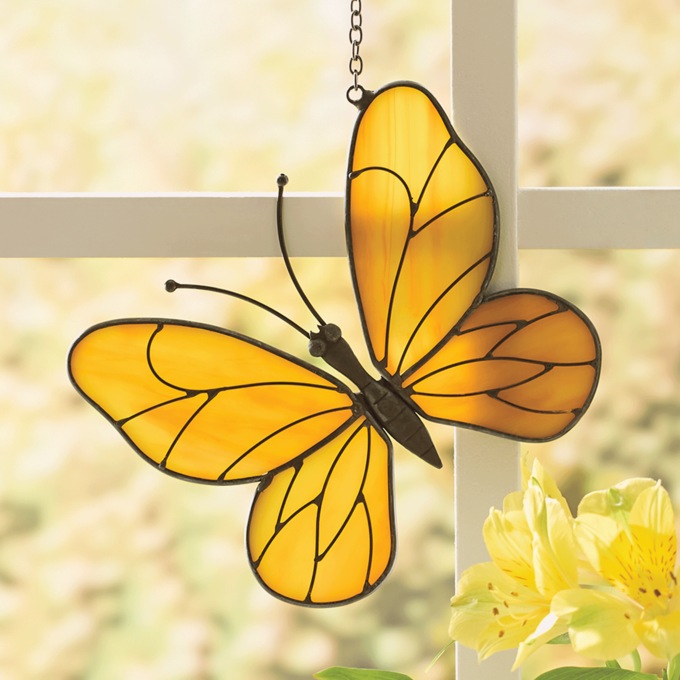 Stained Glass Hanging Butterfly, Multi, large
