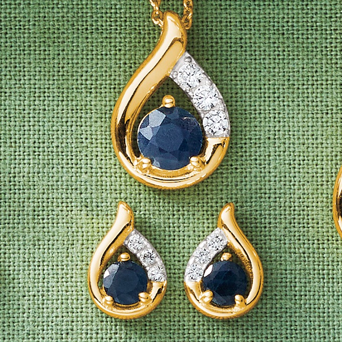 Gemstone Teardrop Pendant & Earring Set, , large