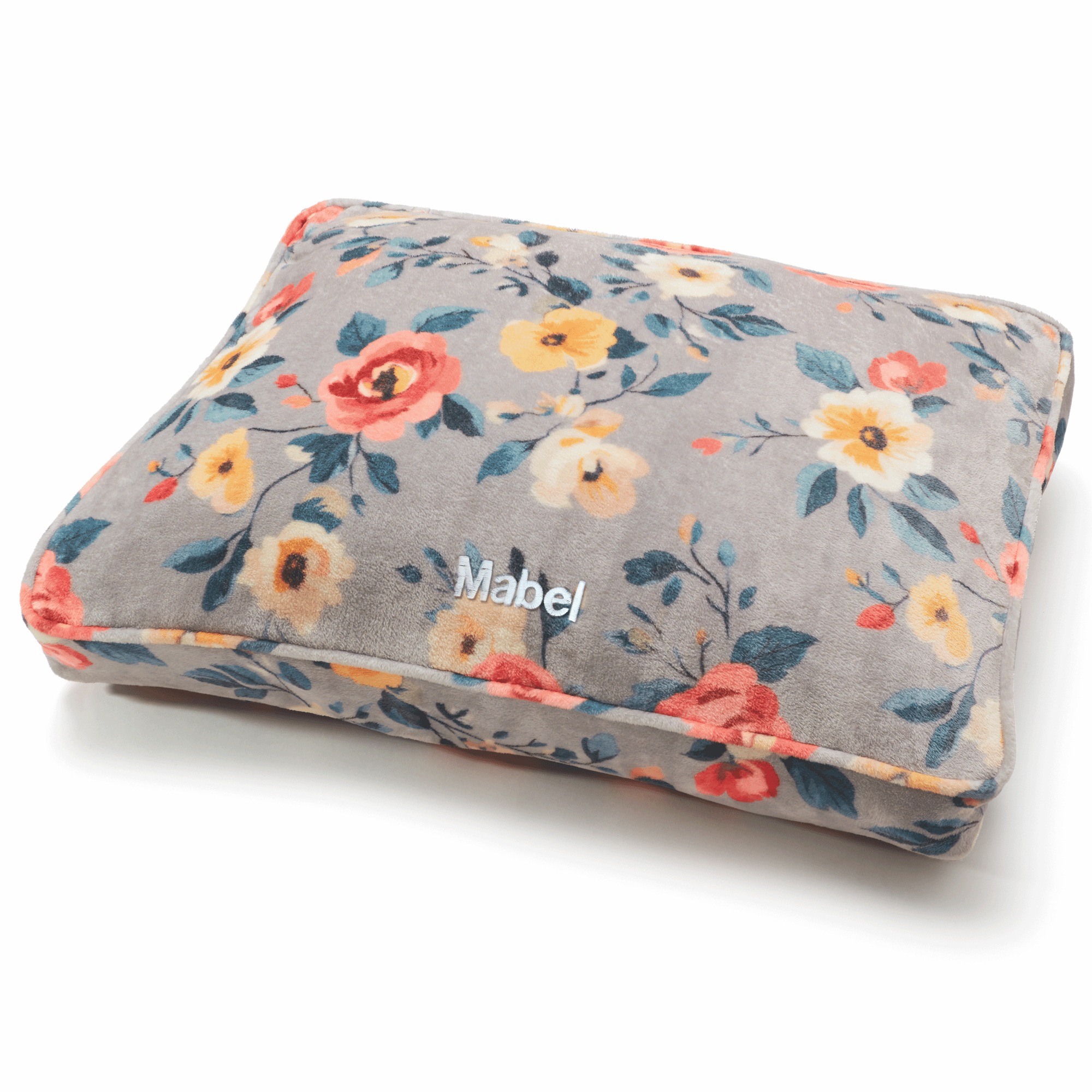 Fleece Pet Bed Cover, Gray Floral, large