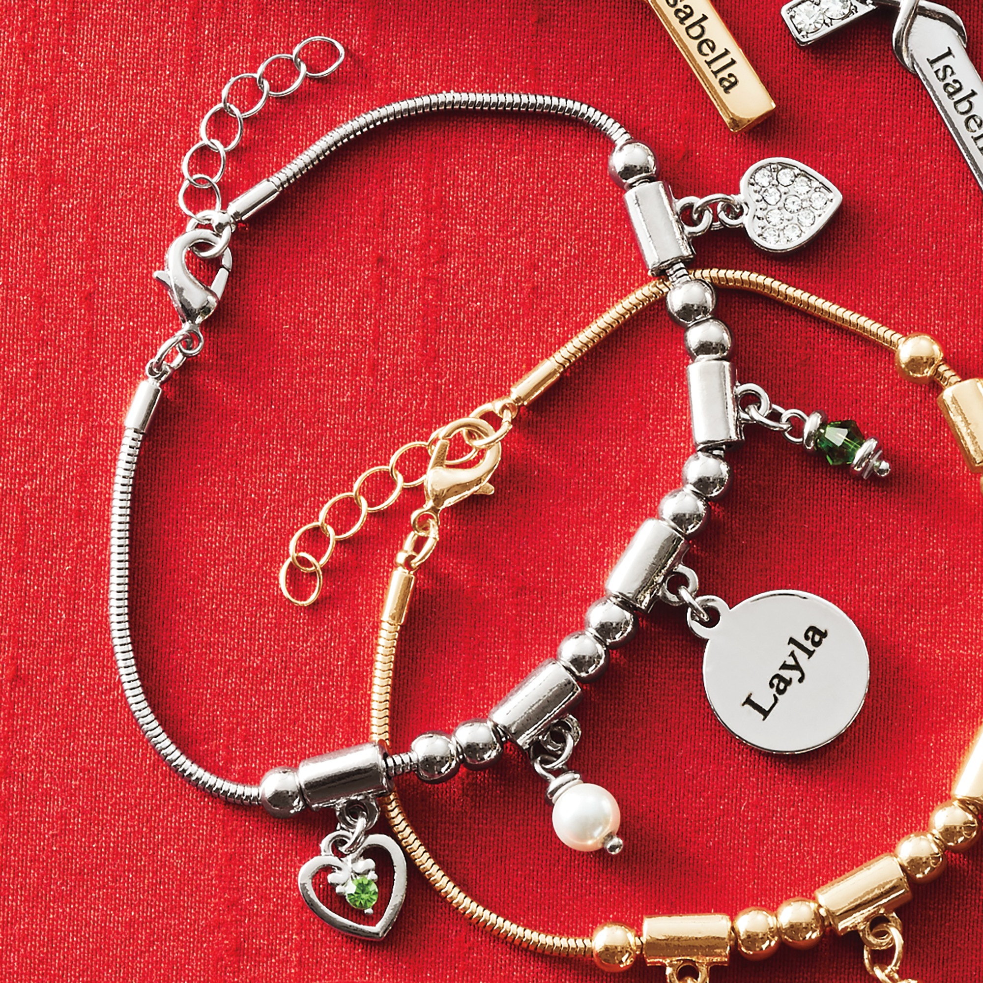 Personalized Name/Birthstone Charm Bracelet, Silvertone, large