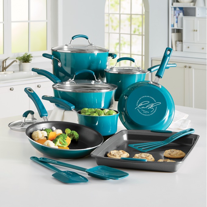 Rachael Ray 14-Piece Gradient Aluminum Cookware with Porcelain Enamel  Exterior