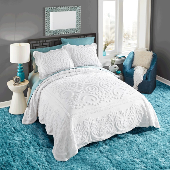 Scallop Chenille Bedspread, White, large