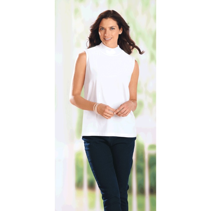 Sleeveless Mock Neck Top, , large