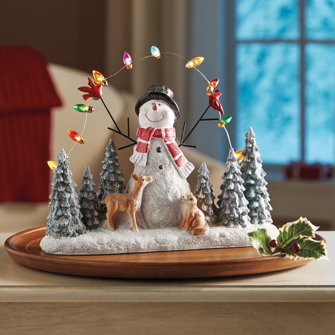 Lit Joyful Snowman Figurine, Multi, large