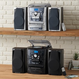 6-in-1 Music System with Deluxe Turntable, iPod/MP3, AM/FM, CD Player &amp; Cassette, , large