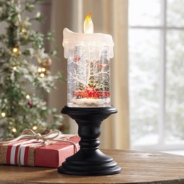Lit Candle Waterglobe with Red Truck Scene, , large