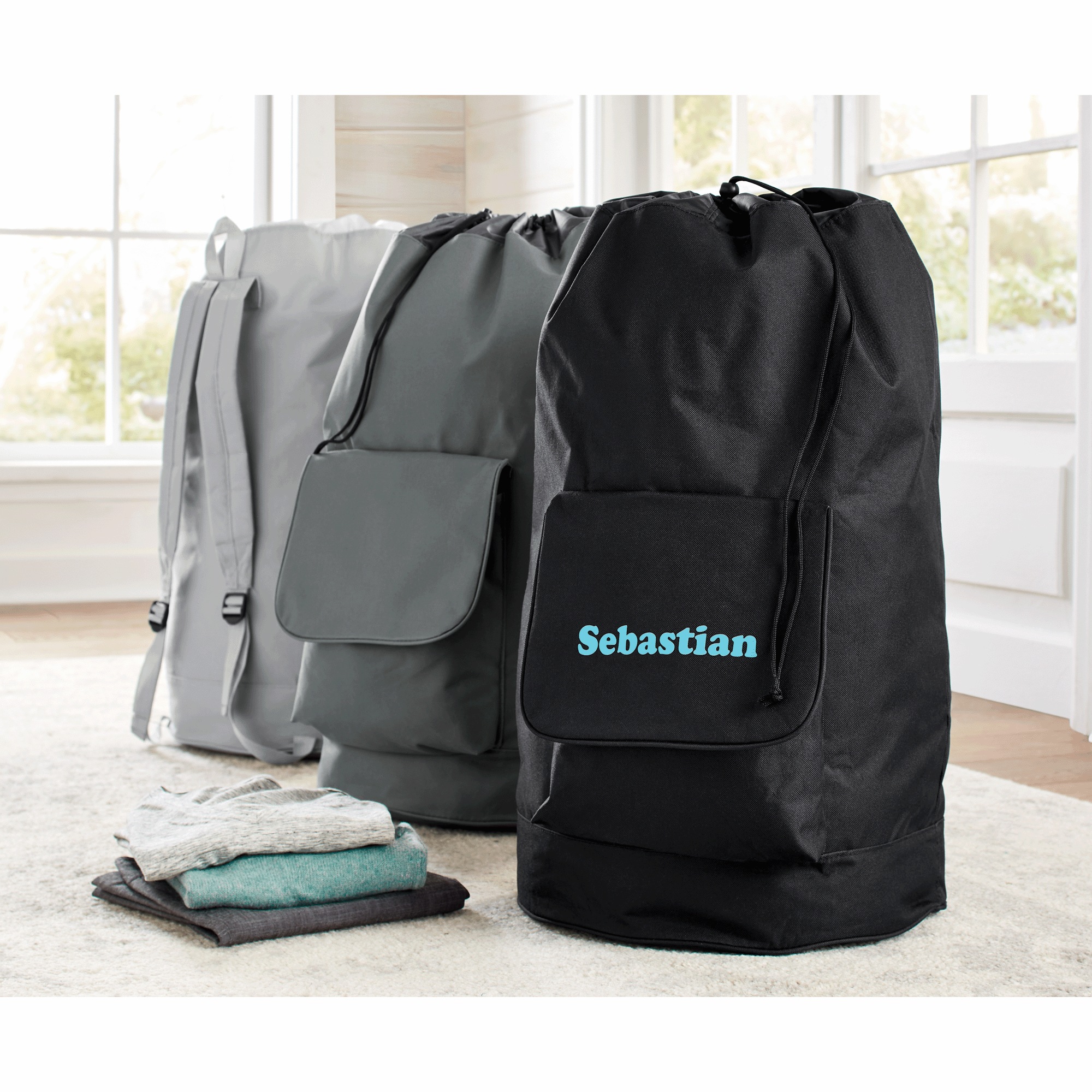 XL Backpack Laundry Bag with Pocket, , large