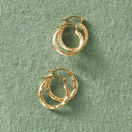 10K Gold 2-Pair Mini Hoop Set, , large