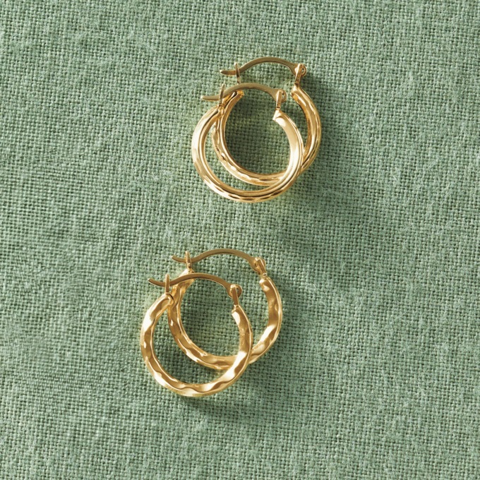 10K Gold 2-Pair Mini Hoop Set, , large