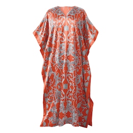 Alluring Long Caftan with V-Neck, Tangerine, large