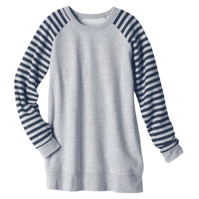 Fleece Sweatshirt with Striped Sleeves, , large
