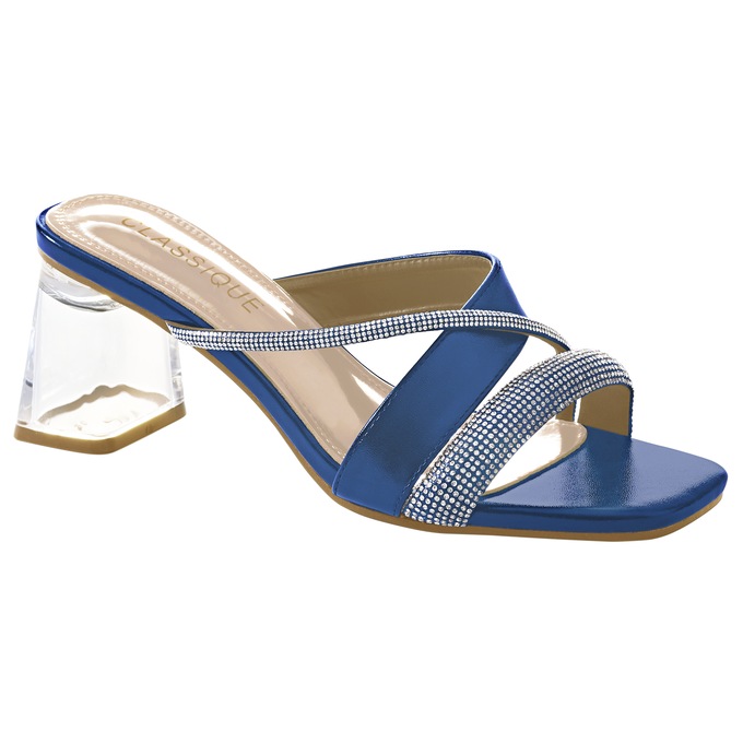 Classique Glitter Rope Slide Sandal with Mini Rhinestones and Chunky 2.5" Heel, , large