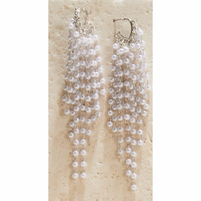 Faux-Pearl Tassel Hoops, , large