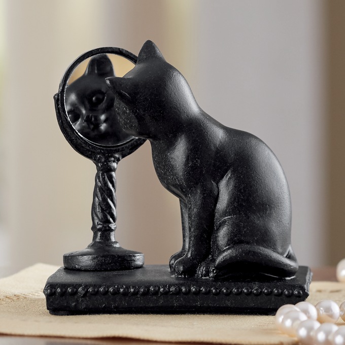 Cat with Mirror Figurine, , large