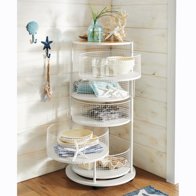 5-Basket Round Rolling Floor Organizer, , large