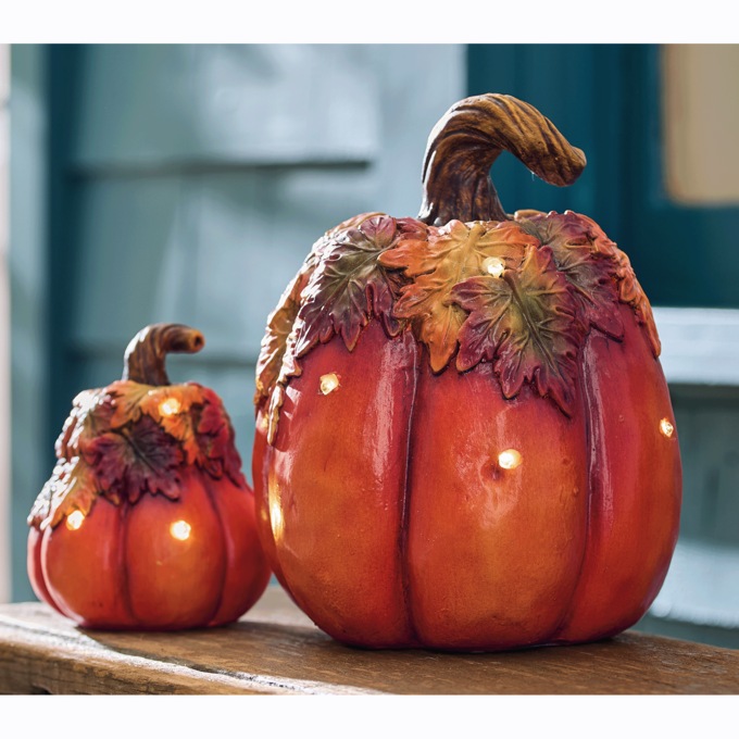Set of 2 Harvest Leaves Pumpkins, , large