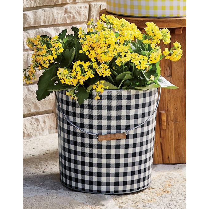 Set of 2 Gingham Check Planters, , large