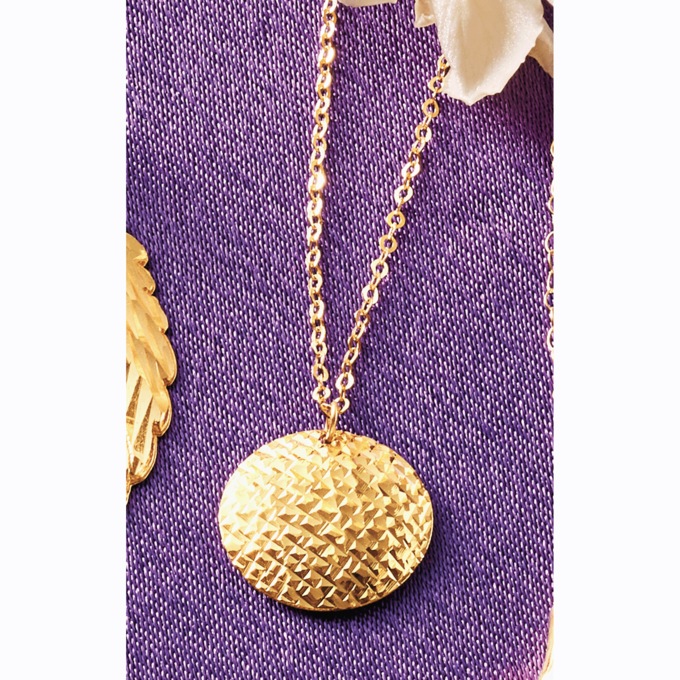 10K Gold Round Diamond-Cut Pendant, , large